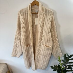 A New Day, Chunky Cable Knit Open Front Long Cardigan Sweater, Sz M, NWT